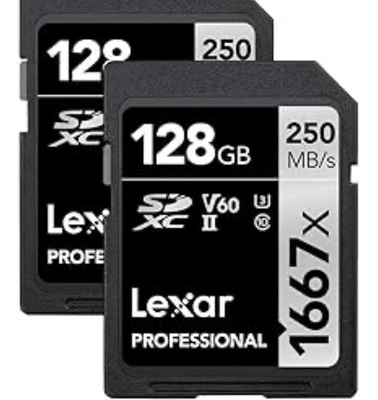 Lexar Professional 1667x 128GB SDXC UHS-II Memory Card - Pack of 2 - Image 1 of 2
