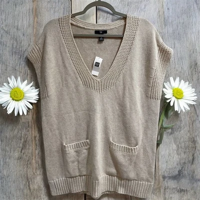 NWT Gap Factory Oatmeal Heather Cotton Sweater Vest Poncho Oversized Fit Sz M - Image 1 of 4