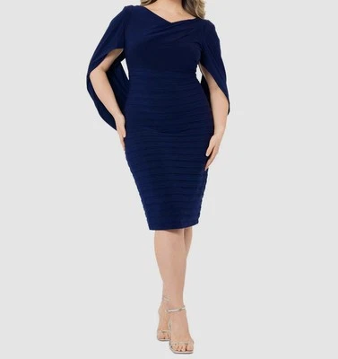 Betsy & Adam Women's Blue Pleated V-Neck Cape-Back Dress Plus Size 18W - Image 1 of 3