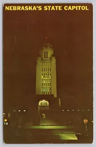 Lincoln Nebraska, State Capitol bei Nacht, Vintage Postkarte - Bild 1 von 2