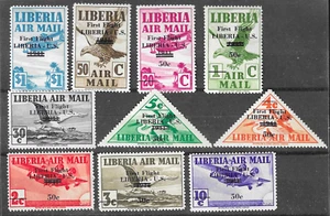 Liberia 1942, FIRST FLIGHT overprints, 1941 obliterated , MINT NH RR $$ #C27-36 - Picture 1 of 1