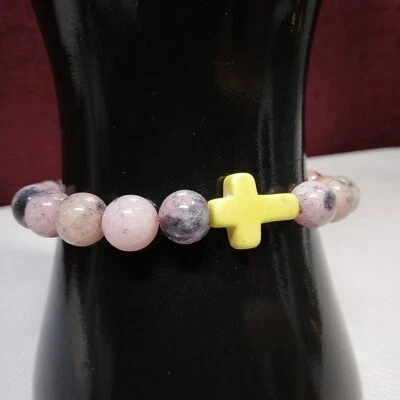 Brazalete Brazalete Elástico Rodonita Cruz Cerámica Amarilla Foto 1 de 4