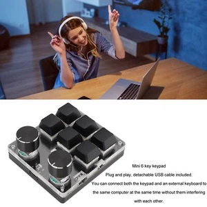 New USB Mini 6 Key Keypad With 2 Knob Red Switch Programmable Custom Mini Macro - Bild 1 von 22