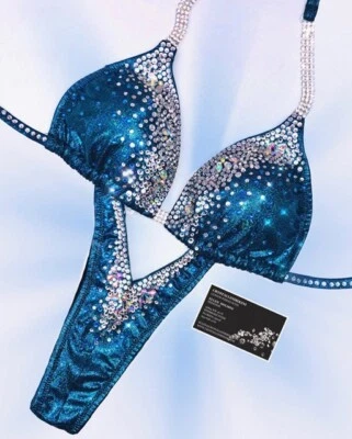 Turquesa/Negro Holograma Nina Figura Competición Traje Foto 1 de 2