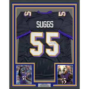Framed Autographed/Signed Terrell Suggs 35x39 Baltimore Black Jersey JSA COA #2 - Picture 1 of 2
