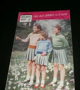 *VINTAGE 1940s KNITTING PATTERN WELDONS A879 FAIR ISLE JERSEY - 3 SIZES (27) - Picture 1 of 2