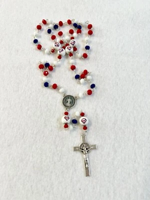 PHILADELPHIA PHILLIES ROSARY CHARM NECKLACE JEWELRY GLASS BEAD BASEBALL ORNAMENT - Image 1 of 4
