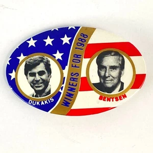 Dukakis Bentsen Vintage Winners 1988 Presidential Campaign Photo Button Prop  - Picture 1 of 6