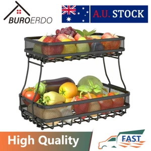 2 Tier Fruit Basket Detachable Metal Wire Bread Vegetable Bowl Tiered Stand AU - Picture 1 of 7