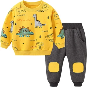 Toddler Baby Boy Clothing Sets Little Dinosaur Printed Long Sleeve Tops and Pant - Picture 1 of 12