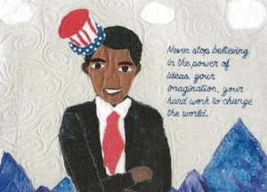 Postcard Barack Obama Quilt Portrait by Social Justice Sewing Academy 2021 MINT - Picture 1 of 1