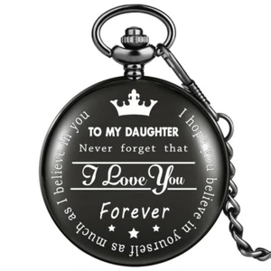 Retro TO MY DAUGHTER Watch Girls Quartz Analog Pocket Watch Pendant Chain Gift - Picture 1 of 14