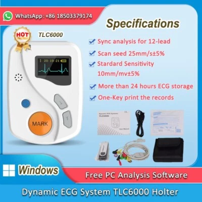 Dynamic Holter ECG 12-lead 24-Hour Analyzer Recorder System PC software TLC6000 - Image 1 of 4