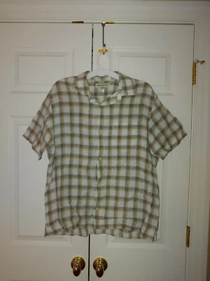 Camisa de hombre Banana Republic lino tostado a cuadros manga corta con botones talla L Foto 1 de 3