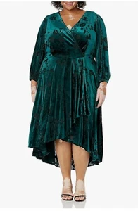 Calvin Klein Women's High-Low Velvet Long-Sleeve Wrap Dress - Picture 1 of 5