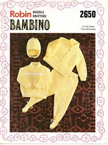 ~ Vintage 1970s Robin Baby Knitting Pattern For Jacket, Jumper, Leggings & Hat ~ - Picture 1 of 1