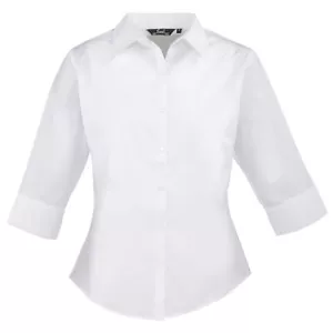 Womens/Ladies Premier 3/4 Sleeve Poplin Blouse/Plain (RW1093) - Picture 1 of 29