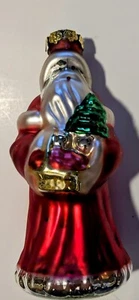 LG Babbo Natale Ornamento Vetro Argentato San Nicola Natale 6" x 2,5" Padre Vecchio Mondo - Foto 1 di 3
