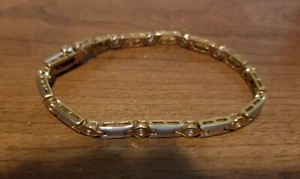 Vintage Lovely Silver & Gold Tone Magnetic Therapy Bracelet-Rhinestones & Clasp - Picture 1 of 7