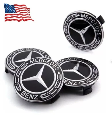 4 x 2.95in For Mercedes Benz Most Models Alloy Wheel Centre Hub Caps Black  Foto 1 de 4