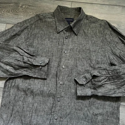 Camisa masculina Scott Barber L cinza 100% linho manga longa botão sal e pimenta - Imagem 1 de 4