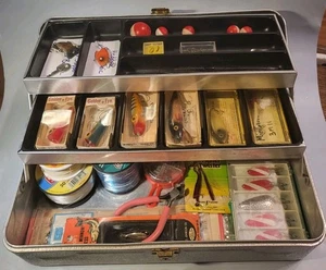 Vintage My Buddy 452 Aluminum Tackle Box w/ Key includes Lures & Accessories  - Picture 1 of 24