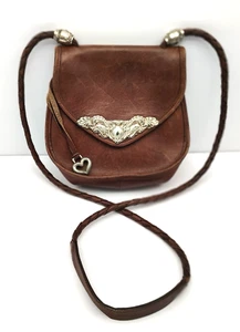 Borsa a tracolla vintage Brighton in pelle marrone con ferramenta tono argento 8" - Foto 1 di 12