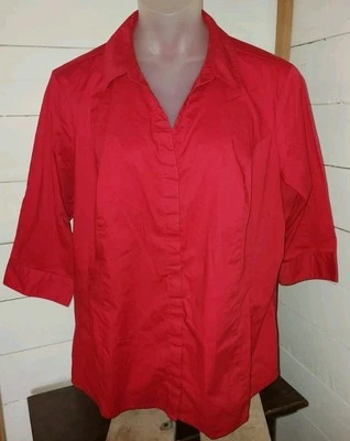 Riders by Lee Shirt Women Size 2X Red Collared Button Casual Top Easy Care - Image 1 of 4