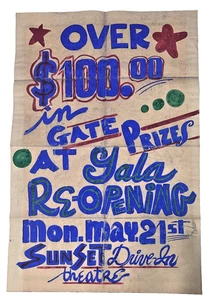 RARO PÓSTER DE COLECCIÓN 1951 PINTADO A MANO SUNSET DRIVE INN ARTE POPULAR SIGNO MOULTRIE, GA - Imagen 1 de 9