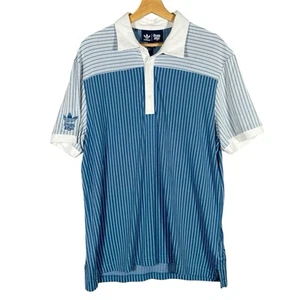 Adidas x Bogey Boys Polo Shirt Mens Large Blue Striped Golf Macklemore - Picture 1 of 15