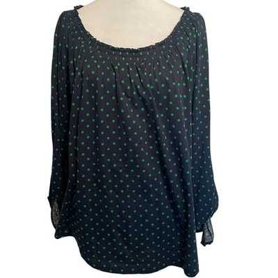 Top clásico Lauren Ralph Lauren para mujer XL azul marino y verde lunares mangas de corbata Foto 1 de 4