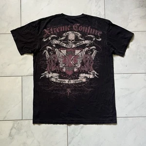 Xtreme Couture Shirt Extra Large Black Red Mens Cotton Angels Skulls Y2K - Picture 1 of 15
