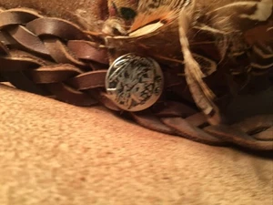 Vtg Mens Leather United Hatters Cap Millinery Western Hat Made USA L Feathers - Picture 1 of 12