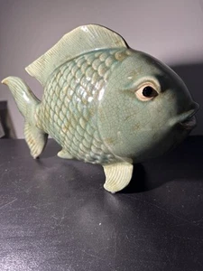 Koi/Fish/Carp Signed Ceramic Clay Fish Statue - Picture 1 of 11