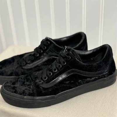 Vans Old Skool Black Velvet Sneaker Women's 9 Triple Black Platform Goth Grunge - Image 1 of 4