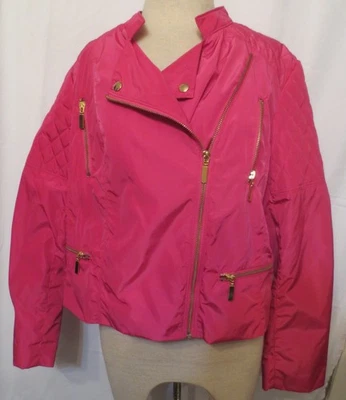 Chaqueta Corta Ellen Tracy Rosa Moto Acolchada Cremallera Frontal Bolsillos con Cremallera Talla L Foto 1 de 4