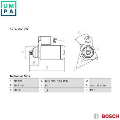 STARTER 0 986 026 340 FOR VW GRAND/CALIFORNIA/Camper CARAVELLE/KOMBI/VI/Bus/Mk - Image 1 of 4
