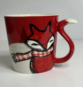 Starbucks Coffee Mug 12oz Red Fox w Red/White Scarf Holiday w Red Tail Tip White - Picture 1 of 8