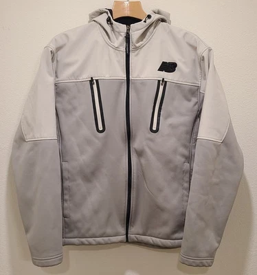NEW BALANCE Men's Large Softshell Hooded Jacket Full Zip Coat Gray Two-Tone - Image 1 of 4