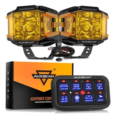 2 peças AUXBEAM 4" holofotes LED quadrado pod luzes ponto inundação + 8 painel interruptor gangue - Imagem 1 de 4
