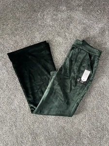 Women's Express Emerald Green Velvet Pants NWT 14 Long High Rise Wide Leg - Picture 1 of 9