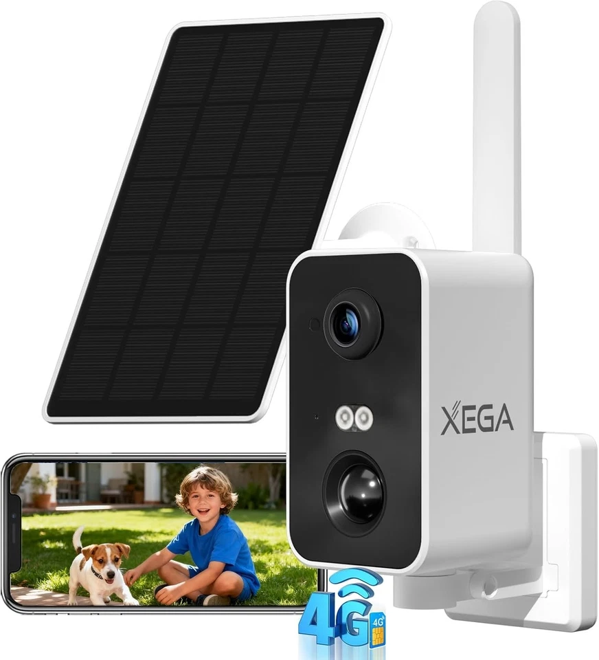 Xega 4G LTE Telecamera Esterno Senza Fili con SIM Scheda,2K Videocamera 10000mAh - Immagine 1 di 4