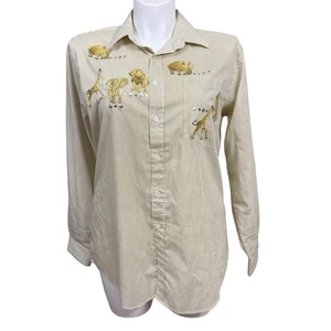 Vintage Tia Designs Safari bestickt Löwe Giraffe Nashorn Shirt Damen Large - Bild 1 von 10