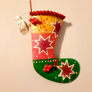 Pier 1 Metal Stocking Ornament Stars Pink Yellow Green 4.5" - Picture 1 of 9