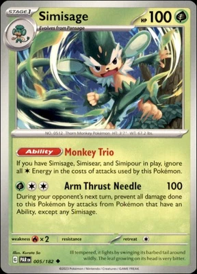 Pokemon - 2X Simisage #005/182 - SV04: Paradox Rift Uncommon - Image 1 of 2