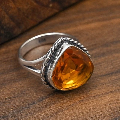 Anillo de joyería de plata esterlina 925 hecho a mano con piedras preciosas de topacio miel regalo para mujer Foto 1 de 4