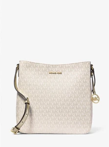 NWT Michael Kors Large Jet Set Signature Logo Messenger Bag Light Gold/Vanilla - Picture 1 of 6
