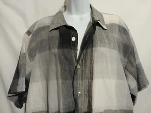 Maxini Size XL 100% Linen Short Sleeve Button-down Black Gray Plaid - Picture 1 of 9