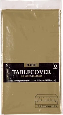 Amscan 54" x 108" Gold Plastic Tablecover 12/Pack (77015.19) - Image 1 of 3