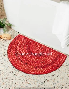 Rustic Farmhouse Braided Semi-Circle Rug, Washable braided Half-Round Floor Rugs - Picture 1 of 18